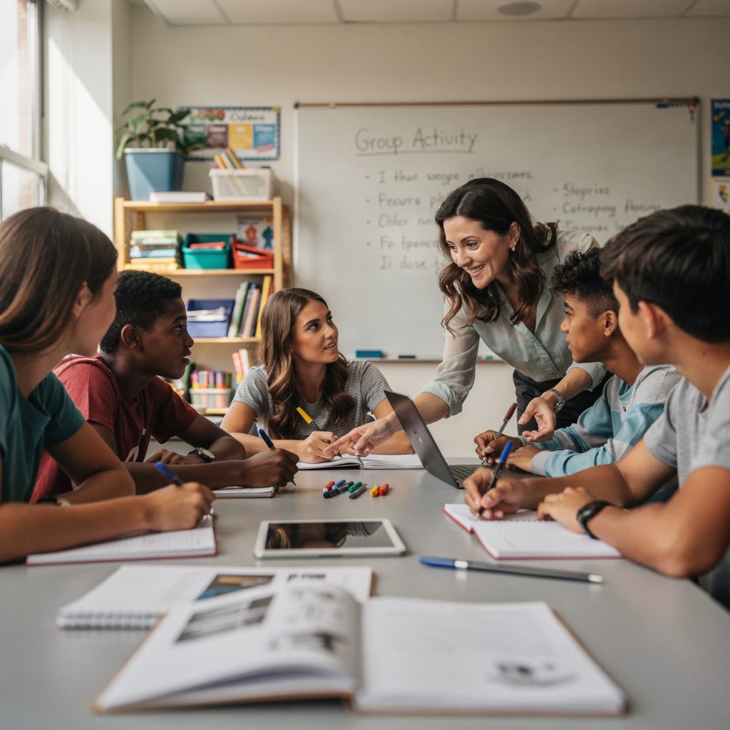 flux pro 2.0 modern classroom environment during an active learning session a teacher impleme 0