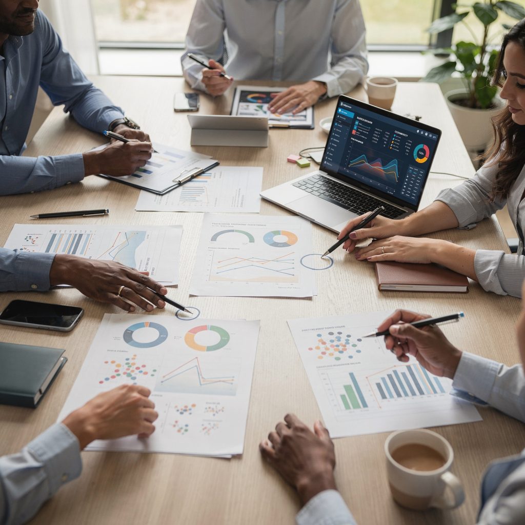 flux pro 2.0 top down view of an educational evaluation meeting professionals reviewing schoo 0