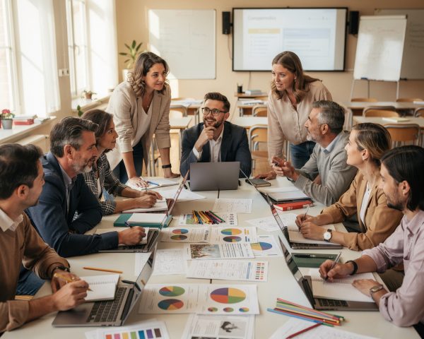 flux pro 2.0 professional photograph of european teachers and school staff collaborating in a 0